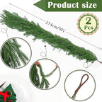 Hananona 2 Pcs 9 Ft Artificial Norfolk Pine Garlands, Real Touch Winter Pine Garland, Green Artificial Greenery Garland for Table, Mantle, Wall, Indoor, Outdoor Christmas Decorations (2, 9 Ft)