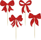 Gyufise 36Pcs Bow Cupcake Toppers Glitter Bowknot Cupcake Picks Bow Tie Birthday Decorations Princess Bow Cupcake Decorations for Bowknot Theme Baby Shower Birthday Party Supplies Red