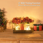 Mkono Mason Jar Lights Centerpiece Table Decorations for Dining Room Farmhouse Coffee Table Decor Tray with 3 Jars Flowers Centerpieces Fall Decor for Kitchen Living Dining Room, Orange