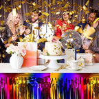 3 Pack Rainbow Foil Fringe Table Skirts Metallic Tinsel Streamers Garland Banner Backdrop for Table Decor, Parade Float, Birthday, Wedding, Halloween, Christmas Party Decorations(29x108 In)