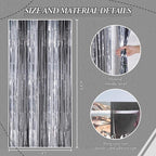 3 Pack Foil Fringe Backdrop - Black&Silver Shiny Tinsel Curtains for Party Decoration/Photo Booth Props - 3.3x8.2 FT Metallic Foil Backdrop for Birthday, Wedding, Graduation, Christmas.