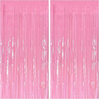 2 Pack Foil Curtain Pink Backdrop Streamers Metallic Tinsel Fringe Curtains Photo Booth Props for Birthday Wedding Engagement Bachelorette Christmas Holiday Celebration Party Decorations