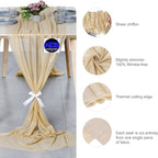 MDS 2 Pack 14ft Chiffon Table Runner 29 x 170 Inches Sheer Wedding Runner Romantic Rustic Table Runner for Wedding Decorations, Birthday Parties, Bridal Shower Party Arch Decor - Champagne Gold