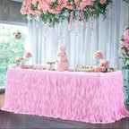 PARTISKY Pink Tulle Curly Willow Table Skirt for Rectangle Table 17ft, Ruffle Tutu Table Cloth for Girls Baby Shower,Birthday Party Candy Cake Tables