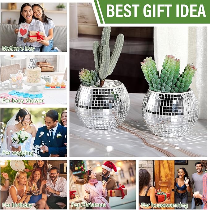 Jinei 24 Pcs Disco Vases Bulk Silver Mirror Disco Ball Flower Glass Ball Planter Candle Holder Glass Vase for Wedding Table Centerpieces Bedroom Office Birthday Decoration (3" X 4")