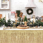 4P Wavy Metallic Tinsel Foil Fringe Table Skirts for Rectangle Tables Backdrop Garland Curtains for Parade Floats Wedding Birthday Parties Decoration Graduation 2025 Christmas (Champagne)