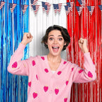 2 Pack Red White and Blue Foil Fringe Backdrop Curtains, Tinsel Streamers Party Decorations, Fringe Backdrop for Patriotic, Memorial Day, 4th of July, Independence Day