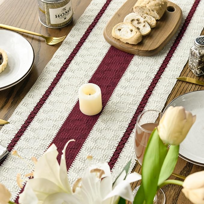 Artoid Mode Red Farmhouse Woven Rustic Table Runner, Seasonal Holiday Hollow Kitchen Dining Table Decoration for Home Party Decor 12x36 Inch