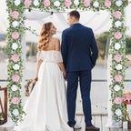 Waipfaru 6.07FT Artificial Eucalyptus Garland with Flowers, Fake Rose Gypsophila Floral Garland, Floral Vines for Wedding Table Backdrop Party Centerpiece Room Decor