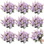 Zeyune 8 Pcs Wedding Silk Flowers Fake Silk Flowers Faux Bouquet Hydrangea Bouquets for Wedding Birthday Party Table Centerpieces Home Decoration (Purple,Rose)