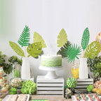 20pcs Glitter Tropical Leaves Centerpiece Decorations for Table Green Palm Leaf Theme Centerpiece Sticks Hawaiian Luau Birthday Decorations for Summer Jungle Theme Birthday Party Baby Shower Supplies