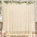 Champagne Backdrop Curtain with Lights String for Parites Wedding 20×8ft Sheer Tulle Backdrop Curtains for Bridal Shower Baby Shower Birthday Party Photo Shoot Background Decorations(4 Panels 5ft×8ft)