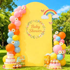 7.2FT Yellow Arch Backdrop Cover - Polyester Fitted Wedding Arch Stand Covers Round Top Chiara Arch Backdrop Cover for Birthday Party Banquet Photo Background Decoration