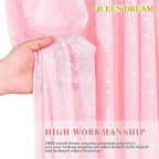 QueenDream Sparkly Sequin Tablecloth - Pink Table Cloth 50x80 Inches Rectangle Table Overlay Fabric for Birthday Parties Baby Shower Decoration