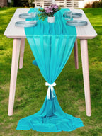 MDS 20 Pack 10ft Chiffon Table Runner 29 x 120 Inches Sheer Wedding Runner Romantic Rustic Table Runner for Wedding Decorations, Birthday Parties, Bridal Shower Party Arch Decor - Peacock Blue