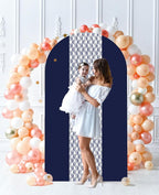 Navy Blue Arch Cover 7.2ft Lace Arched Backdrop Cover Dark Blue Chiara Arch Frame Back Drop Cover Spandex Wedding Arch Stand Fabric Navy Rustic Vintage Party Baby Shower Birthday Decorations