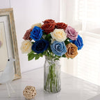 Artificial Rose 10pcs Open Flower Bouquet Faux Rose Stems for Wedding Arrangement, Bridal Bouquet, Centerpiece, Fake Faux Silk Flowers (Dusty Blue)