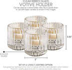 Serene Spaces Living Set of 4 Clear Ribbed Glass Votive Holders, Perfect for Weddings and Home Décor, Measures 2.25" Tall and 2" Diameter