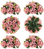 BLOSMON Dusty Pink Flowers Decoration: 6 Pcs Artificial Roses Flowers Balls for Wedding Dinning Table Centerpieces - Fake Silk Kissing Floral Arrangement for Home Party Event