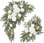 Wedding Sign Faux Flower Swag (Pack of 2) for Ceremony Party Reception Entrance Floral Decor Wall Easel Stand for Wedding Poster Welcome Sign (Natural White)