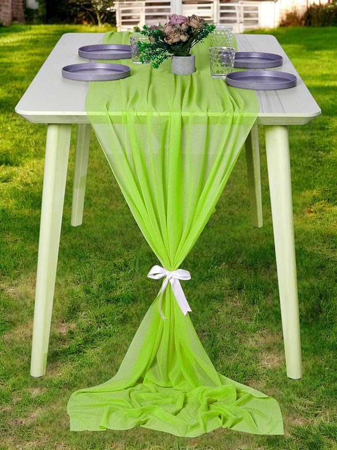 MDS Halloween Chiffon Table Runner - 10 Pack, 29 x 170 Inches, 14ft Each - Sheer Spooky Table Runners for Haunted House Parties, Trick-or-Treat Tables, Witchy Décor, Wedding & Events - Parrot Green
