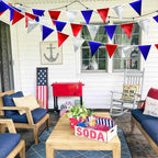 Red Blue Silver Party Decorations Metallic Fabric Triangle Pennant Banner Flag Bunting Garland for Graduations 4th of July American USA National Day Patriotic Veterans Birthday Outdoor Party Supplies