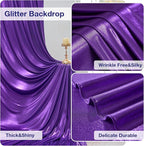 10x10 ft Glitter Purple Backdrop Curtain for Parties, Wrinkle Free Thick Purple Sequin Backdrop, 2 Panels 5×10FT Shimmer Photo Backdrop Drapes for Themed Party Wedding Photographs Background