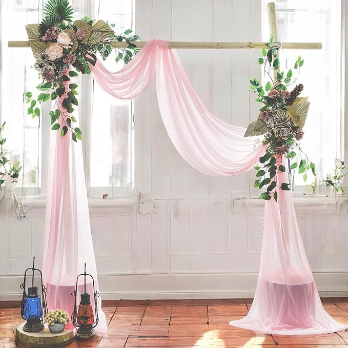 MDS Halloween Chiffon Draping Fabric - 2 Panel, 30" Wide x 100ft Long - Sheer Spooky Arbor & Canopy Drapery for Haunted House Backdrops, Party Ceilings, DIY Costumes & Themed Events - Blush Pink