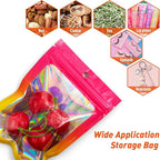 Funfery 100 Pack Gradient Holographic Bags,Resealable Bags with Zipper,Clear Window Packaging Pouchs,Foil Bag for Food Storage,Sample Jewelry Baggies(3×4.7In,Hot Pink Orange)