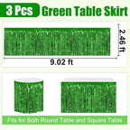 3 Pack 29 x108 Inch Green Foil Fringe Table Skirts Metallic Banner for Tinsel Streamer Garland Backdrop for Parade Floats Wedding Thanksgiving Birthday Christmas Halloween New Year Party Decoration