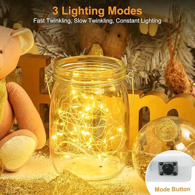 btfarm 18 Pack Fairy Lights Battery Operated [3 Modes], 7ft 20 Led Twinkle Lights Waterproof, Bulk Mini String Lights Battery Powered for Mason Jars Christmas Wedding Indoor, Warm White