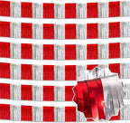 6 Pack 10 Feet Red and Silver Tinsel Foil Fringe Garland, Metallic Streamers Banner Wall Hanging Garland for Parade Floats, Graduation, Birthday, Baby Shower, Disco, Celebration Party Decoration