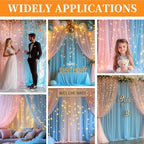 10x10ft Pink Blue Tulle Backdrop Curtain with String Lights, Wrinkle-Free Sheer Wedding Backdrop for Birthday Parties, Baby Showers, Bridal Showers, Photo Shoots and Home Decor, Pink Blue