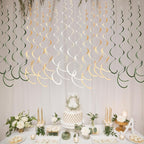 36Pcs Sage Green Hanging Swirl Decoration Olive Green Tan Brown Cream Neutral Felt Swirl Streamer Spiral Ceiling Garland for Greenery Safari Jungle Woodland Birthday Baby Shower Wedding Party Supplies