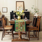 13×72 Inch Table Runner, Retro-Luxury Tassels Series for Kitchen Dining Table Holiday Decoration (Ethnic Green)