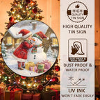 Round Wall Decor Christmas Metal Tin Sign Girl and Snowman Sign Rustic Wall Decor Wall Plaque Snowman Wreath Sign for Christmas Round Wreath Wall Decor Vintage Garage Yard Home 12 * 12 in