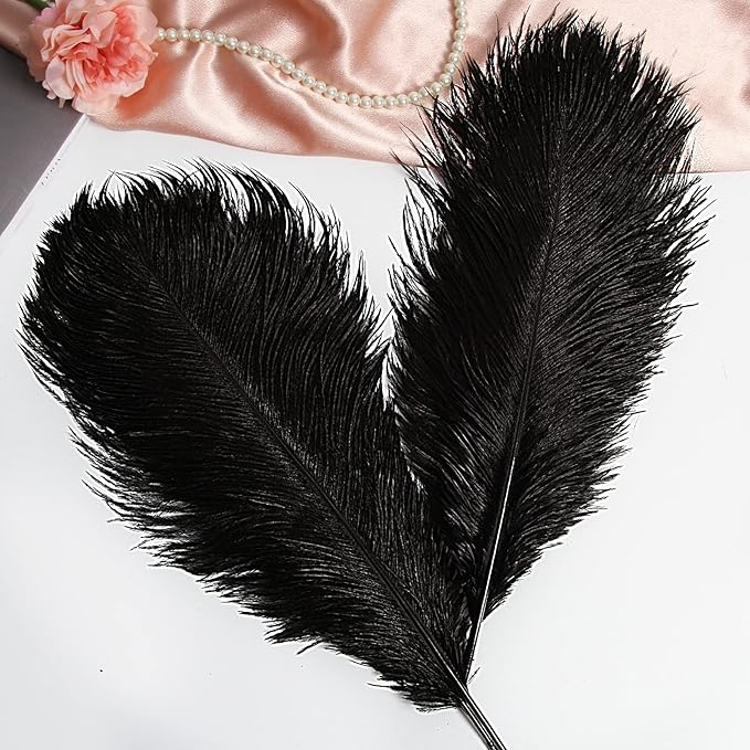THARAHT Black Ostrich Feathers 12pcs Large Natural Bulk 12-14Inch 30cm-35cm for Wedding Party Centerpieces Halloween and Home Decoration Feathers