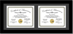 Creative Picture Frames 8X18Bk-B Black Horizontal Double Diploma Frame With 2 Opening Black Matting | Holds 2-6X8-Inch Documents With Installed Wall Hanger