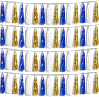 4P Navy-Blue White-Gold Foil Fringe Metallic Tassel-Garland, Tassels Banner Streamers for Parade Floats, Bachelorette, Wedding, Birthday, Halloween, Christmas, Bridal/Baby Shower Party Decorations