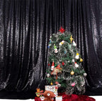 SquarePie Sequin Backdrop Curtain Less See Through Thick Background for Halloween Party 4FT x 8FT Black
