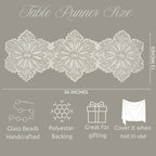 Beaded Table Runner - Elegant & Versatile Dining & Kitchen Linen for Home Decor, Weddings, Parties, Special Occasions, Modern Table Decoration & Luxury Festive Accessory (Ivory) - CLEENTABLE