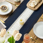 Artoid Mode Dark Blue Farmhouse Rustic Table Runner, Seasonal Hollow Kitchen Dining Table Decoration for Home Party Decor 12x90 Inch