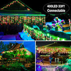 KNONEW Christmas Lights Outdoor Decorations 400 LED 33ft 8 Modes Curtain Fairy String Light with 75 Drops, Clear Wire LED String Light Indoor Decor for Wedding Party Christmas (Red and Green)