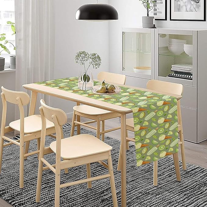 Summer Ice Cream Popsicles Table Runner, Watercolor Green Kiwi Seasonal Fruit Sweet Dessert Dinner Runner for Party Holiday Home Kitchen Dining Table Decor 13"x108"
