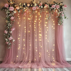 Fomcet Dusty Rose Tulle Backdrop Curtains with Lights String 10FT X 8FT Sheer Curtain with Lights Tulle Curtains Backdrop for Wedding Birthday Party Photo Shoot (2 Panels 5x8FT)