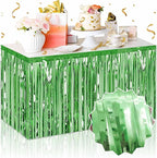 3 Pack 29 x108 Inch Light Green Foil Fringe Table Skirts Metallic Banner for Tinsel Streamer Garland Backdrop for Parade Floats Mother's Day, Graduate, Birthday, Wedding Party Decoration
