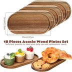 Wenqik 18 Pieces Acacia Wood Tray Set 10 x 5 Inch Acacia Oval Wood Tray Platters Plates Set for Fruit Cheese Dessert Appetizer Vegetable Charcuterie BBQ Party Weddings Supply