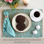 Chardin Home Natural Jute & Aqua Turquoise Placemats, Set of 4 – Rustic Handmade Boho Table Mats, 13x19 in Dining Table Placemats - Kitchen, Everyday Meals, Holidays, Farmhouse or Modern Table Décor