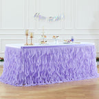 PARTISKY Lavender Purple Tulle Curly Willow Table Skirt for Rectangle Table 9ft, Ruffle Tutu Table Cloth for Girls Boys Baby Shower,Mermaid Birthday Party