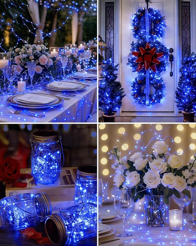 btfarm 6 Pack Fairy Lights Battery Operated, 7FT 20 LED Mini String Lights Waterproof Silver Wire for Mason Jars Centerpiece Table Crafts Bedroom Christmas Decoration, Blue